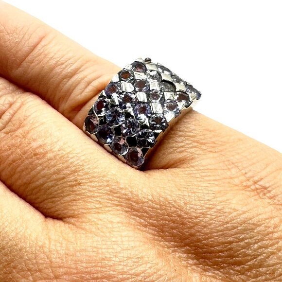 Light Purple Tanzanite Sterling Silver Cluster Ring Size 7